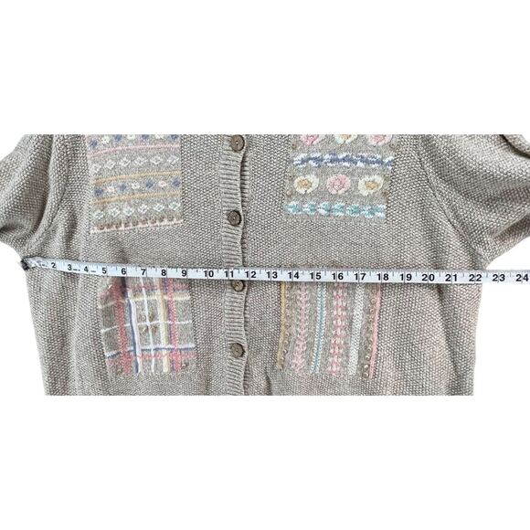 Vintage Koret Cardigan Sweater M Beige Embroidered Grandma Cottage Phoebe Buffay - Picture 6 of 15